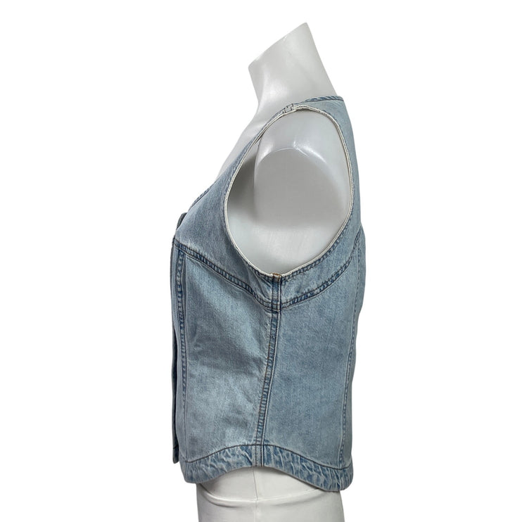 Madewell Womens Blue Light Wash Sleeveless Button Down Denim Jean Tank Top Sz 6