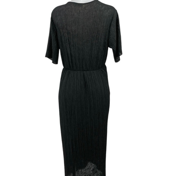 All in Favor Black Short Sleeve V Neck Textured Twist Front Maxi Dress Size S