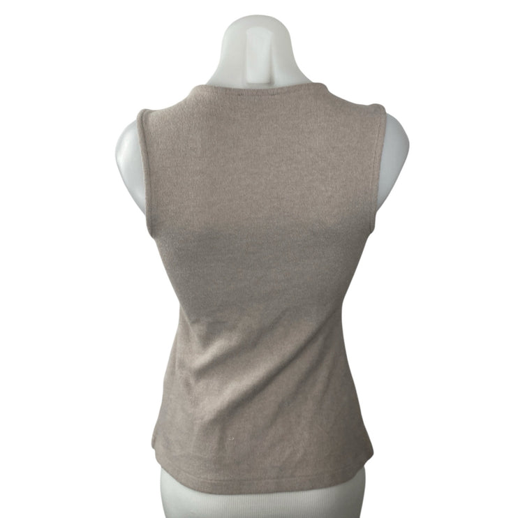 Zara Women's Beige Sleeveless Knit Big Button Down Tank Shirt Blouse Top Size S