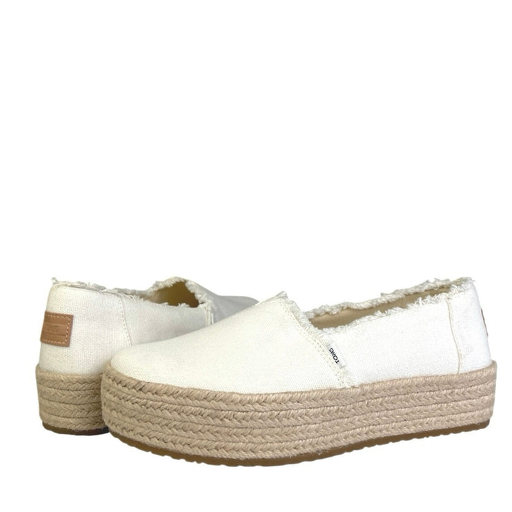 Toms Valencia Women's White Platform Espadrilles Slip On Flats Shoes Size 7