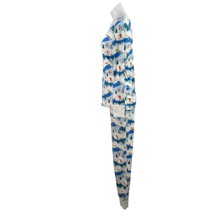 Hanna Andersson Ski Slope Holiday Blue Long Sleeve Sleepwear Pajamas Set Size M
