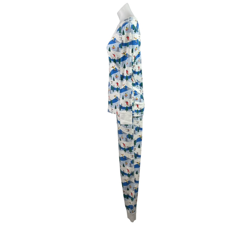Hanna Andersson Ski Slope Holiday Blue Long Sleeve Sleepwear Pajamas Set Size M