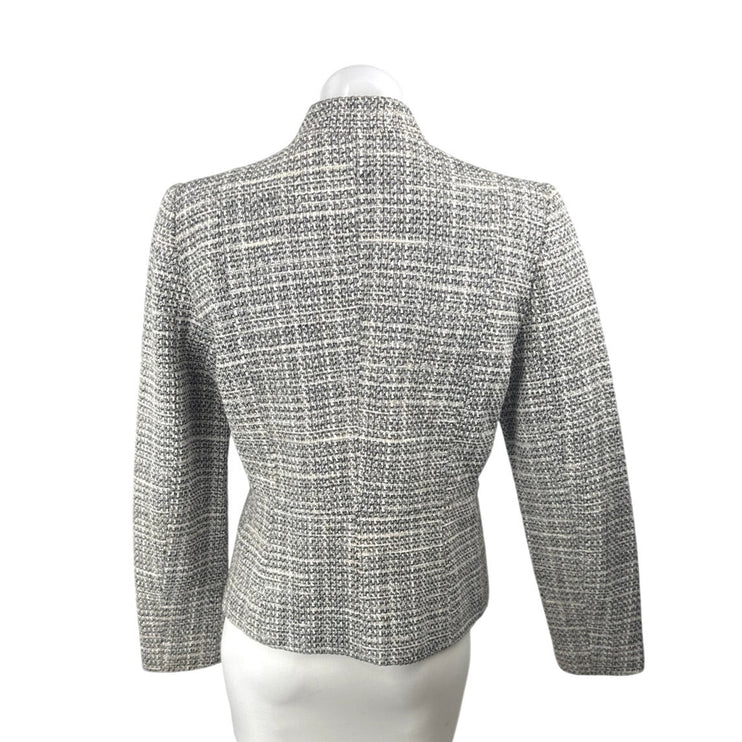 Mango Suit Women's Gray Tweed Plaid Check Crop Open Front Blazer Coat Jacket M