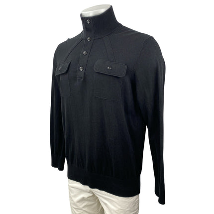 Banana Republic Men Black Silk Snap Long Sleeve Knit Pullover Sweater Top Size L