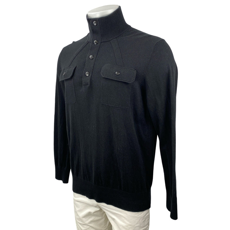 Banana Republic Men Black Silk Snap Long Sleeve Knit Pullover Sweater Top Size L