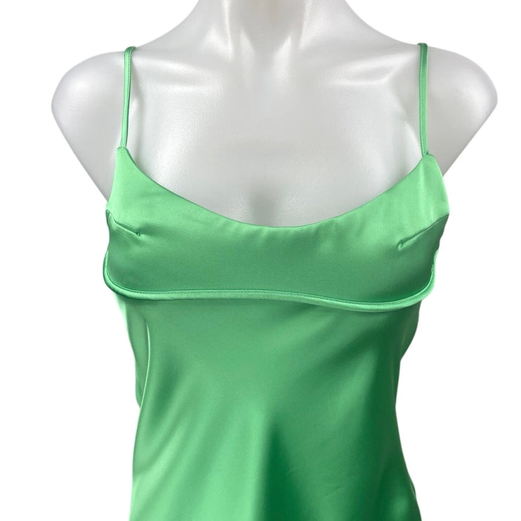 Zara Women's Green Silk Satin Sleeveless Cami Camisole Midi Slip Tank Dress XS