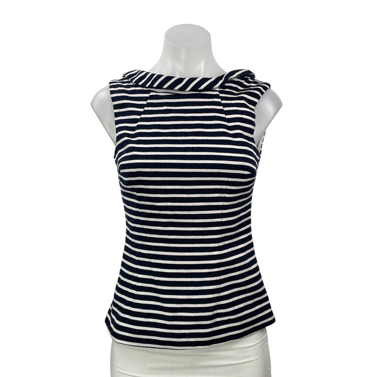 Boden Martha Women's Black White Sleeveless Striped Boat Neck Blouse Top Size 2