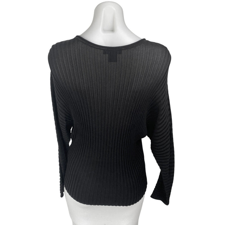 Club Monaco Women's Black Rib Knit Boatneck Long Dolman Sleeve Sweater Top Sz S