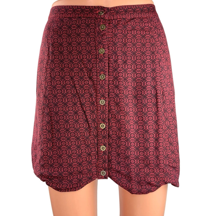 Urban Outfitters Cooperative Red Jacquard Scalloped Hem Button Mini Skirt Sz 6