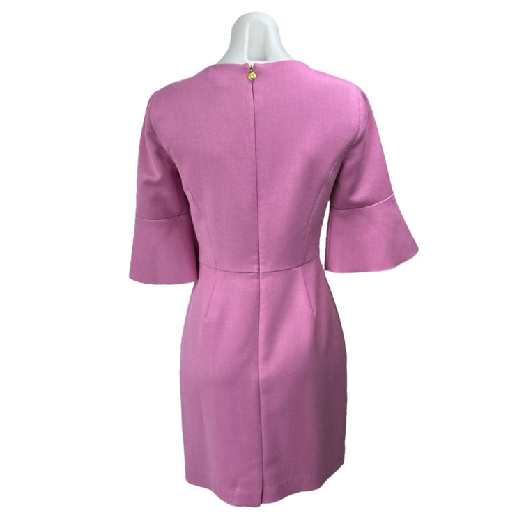 Brooks Brothers Pink Wool Half Bell Sleeve Crew Neck Mini Sheath Dress Size 2