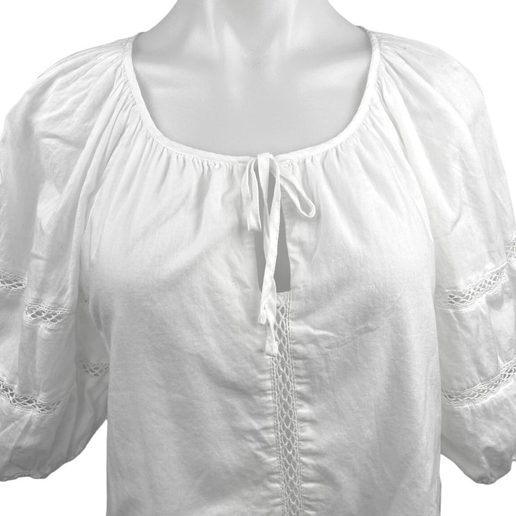 Abercrombie & Fitch White Half Sleeve Peasant Eyelet Boho Blouse Top Size S