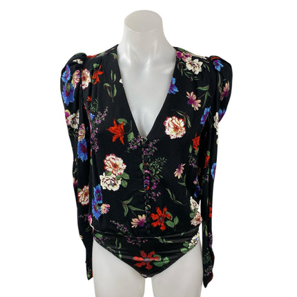 AFRM Ossie Multicolor Floral V Neck Long Puff Sleeve Button Down Bodysuit Top XS