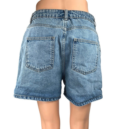 ASOS Women's Blue High Waisted Straight Leg Medium Wash Denim Jeans Shorts Sz 8