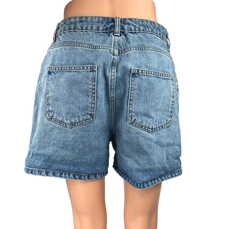 ASOS Women's Blue High Waisted Straight Leg Medium Wash Denim Jeans Shorts Sz 8