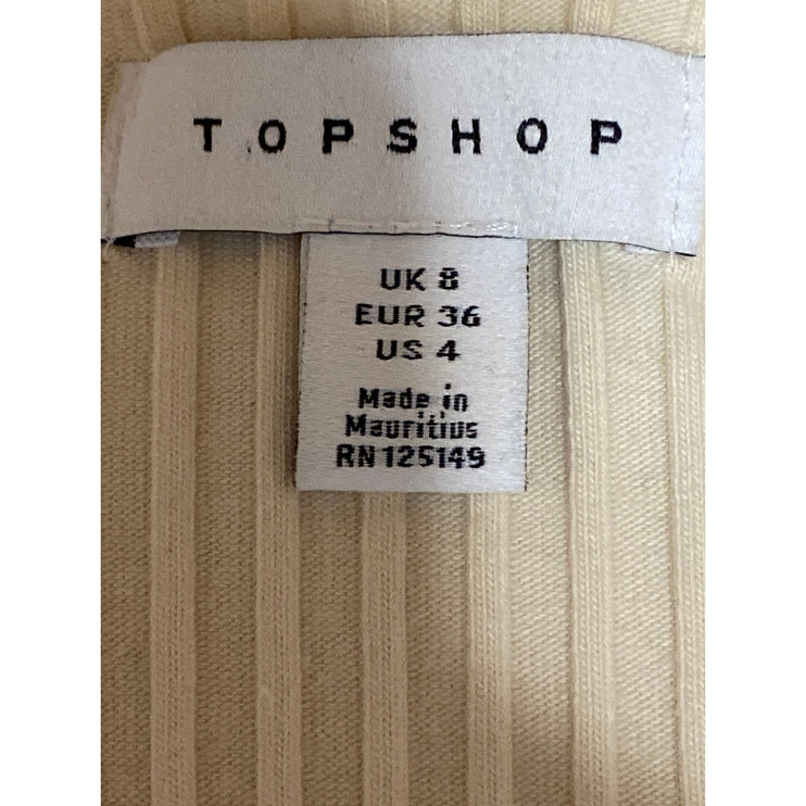 Topshop Women's Cream Ribbed Knit Lettuce Long Sleeve Button Up Crop Top Size 4