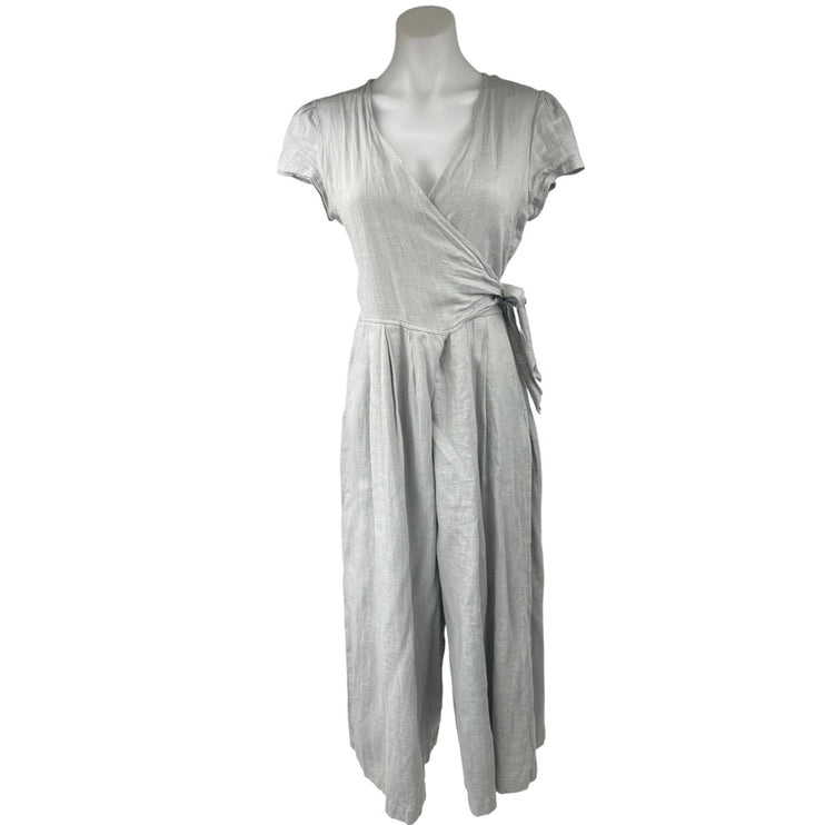 Sugar Candy Mountain Gray 100% Linen Cap Sleeve Wide Leg Wrap Jumpsuit Romper M