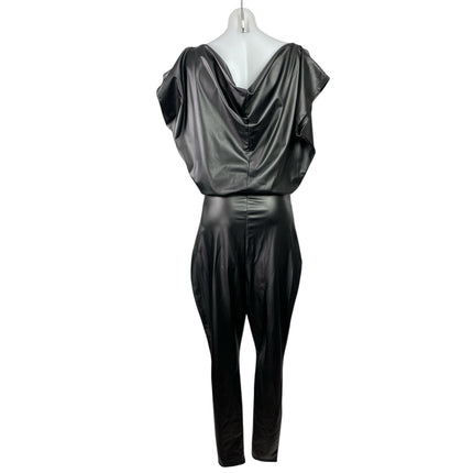NEW Fashion Nova Want You Back Black One Shoulder Faux Leather PU Jumpsuit Sz 1X