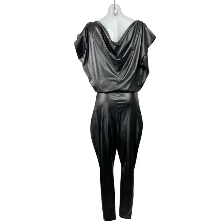 NEW Fashion Nova Want You Back Black One Shoulder Faux Leather PU Jumpsuit Sz 1X