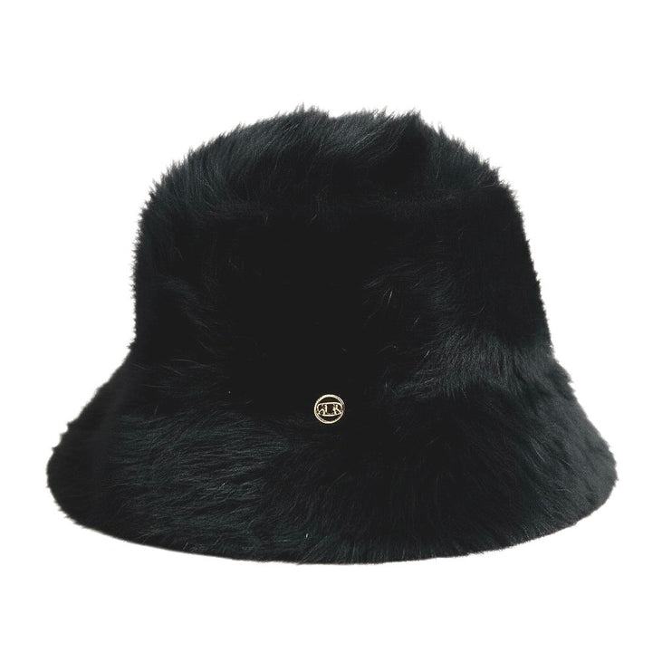 Reorg Women's Black Faux Fur Fleece Fuzzy Logo Snow Winter Bucket Hat OS