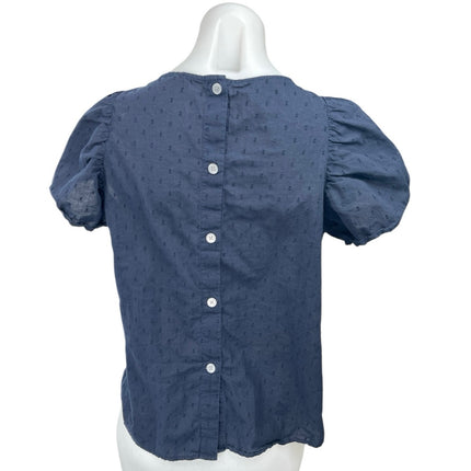 Ann Taylor LOFT Blue Polka Swiss Dot Puff Sleeve Back Button Casual Blouse Top S