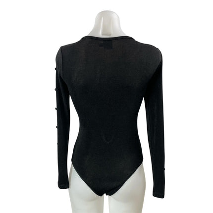 Princess Polly Dark Gray Long Sleeve Button Cutout Scoop Bodysuit Top Size 4