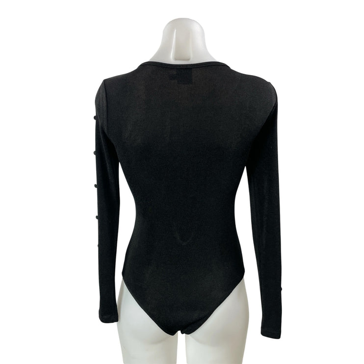 Princess Polly Dark Gray Long Sleeve Button Cutout Scoop Bodysuit Top Size 4