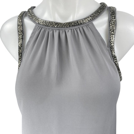 Express Gray Beaded Jeweled Rhinestone Sleeveless Cami Blouse Tank Top Size S