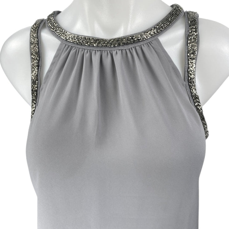 Express Gray Beaded Jeweled Rhinestone Sleeveless Cami Blouse Tank Top Size S