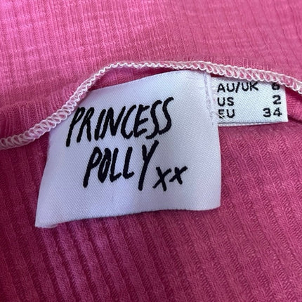 Princess Polly Womens Pink Waffle Knit Patchwork Sleeveless Crop Tank Top Size 2