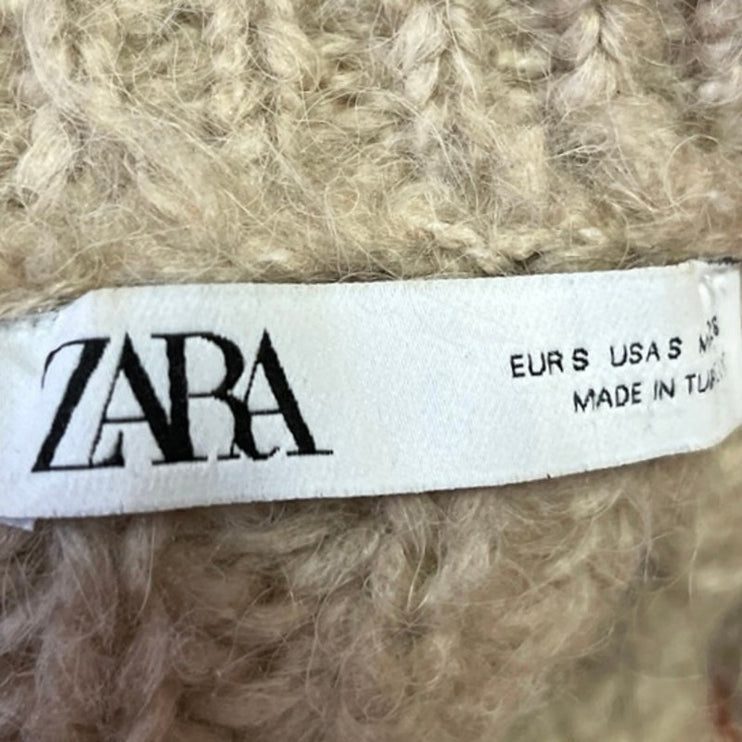 Zara Beige Cream Wool Chunky Knit Button Down Oversized Cardigan Sweater Top S