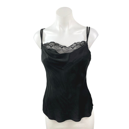 Zara Women's Black Silky Satin Lace Trim Sleeveless Lingerie Tank Camisole Top S