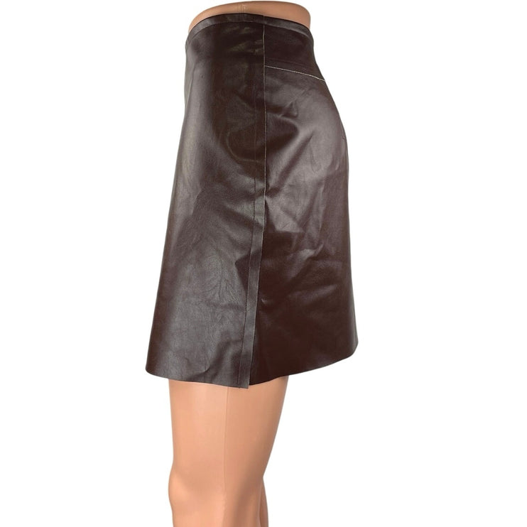 Commense Brown Faux Vegan Leather Mini Zipper Straight Pencil Skirt Size S