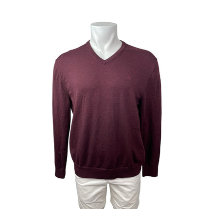 Calvin Klein Men's Burgundy Red Wool V Neck Long Sleeve Sweatshitr Sweater Top L