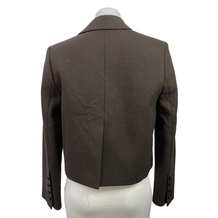 Zara Brown Gingham Plaid Cropped Tailored Notch Pocket Blazer Coat Jacket Sz XS