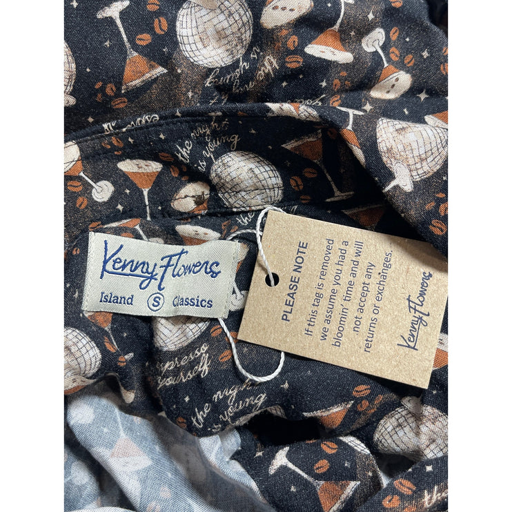 NEW Kenny Flowers Men's Black Disco Ball Champagne Print Button Down Shirt Top S