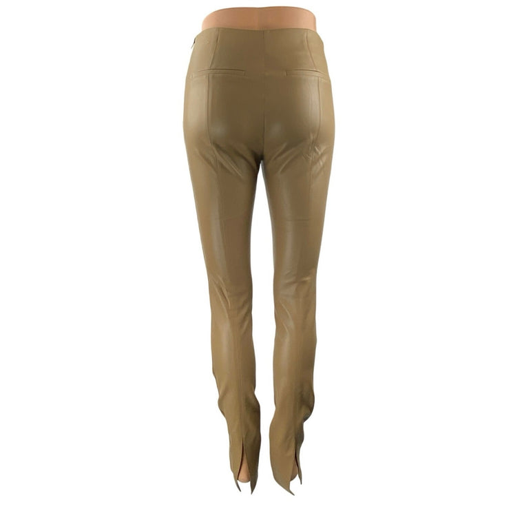 Zara Tan Beige High Waisted Faux Leather Vegan High Rise Leggings Pants Size XS