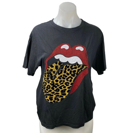 Free People Daydreamer Rolling Stones Black Leopard Tongue Tee T-shirtTop Sz XS
