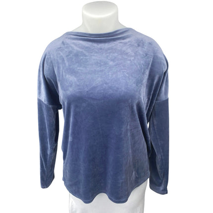 Fashion Nova Blue Velvet Velour Long Sleeve Open Twisted Back Blouse Top Size L