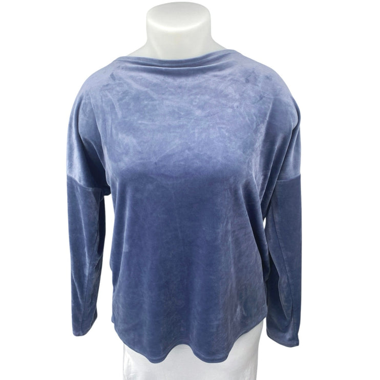 Fashion Nova Blue Velvet Velour Long Sleeve Open Twisted Back Blouse Top Size L