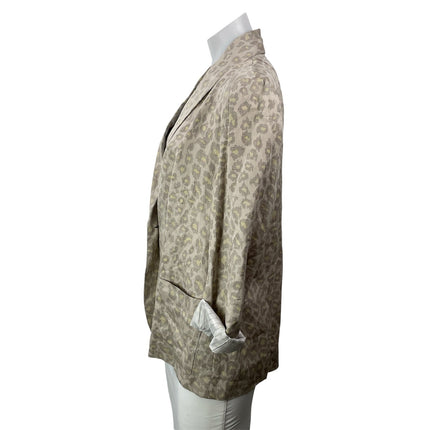 Raquel Allegra Cream Gray Long Sleeves Line Leopard Print Blazer Coat Jacket 1