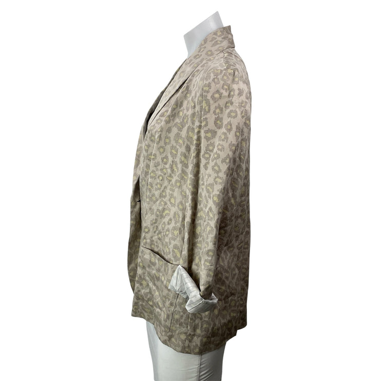 Raquel Allegra Cream Gray Long Sleeves Line Leopard Print Blazer Coat Jacket 1