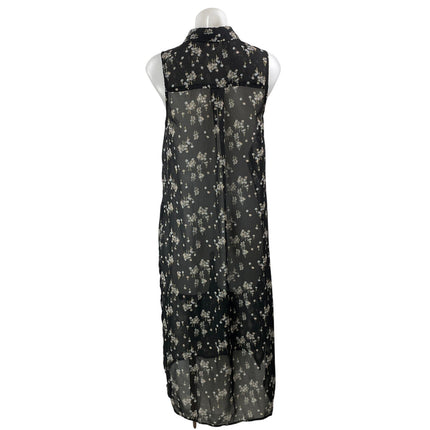 Nordstrom BP Black Floral Sleeveless Sheer Mesh Button Down Midi Shirt Dress S