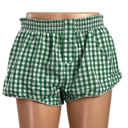 Free People Women's Green Gingham Check High Rise Boxer Lounge Shorts Size XS