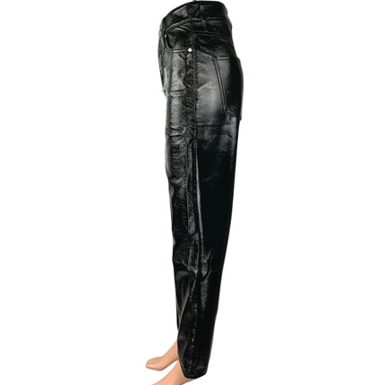 NEW Express Black Faux Leather Modern Straight Super High Rise Trousers Pants 0