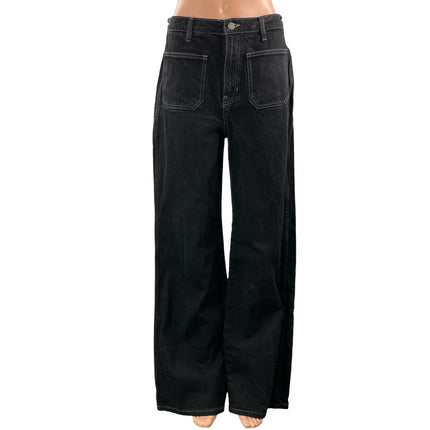 Reformation Jeans Alyssa Black High Rise Pocket Wide Long Denim Jeans Pants 29