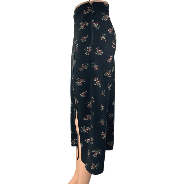 Abercrombie & Fitch Black Floral High Waist Midi High Slit A-Line Skirt Size XXS