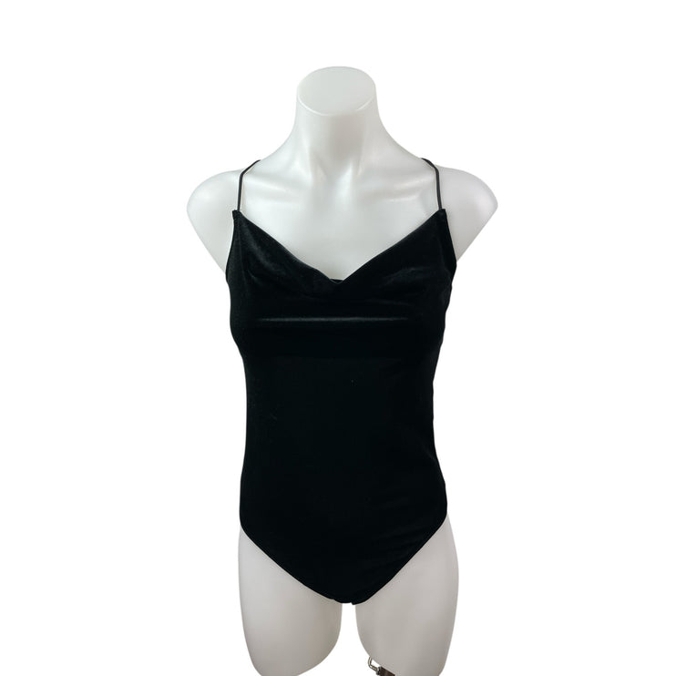 Abercrombie & Fitch Drape Cowl Neck Black Velvet Velour Cami Tank Bodysuit Top S
