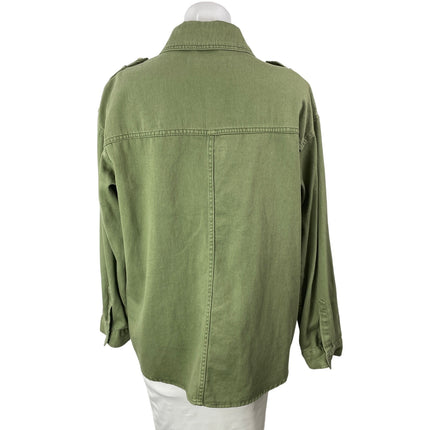 Zara Women's Olive Green Long Sleeves Flap Pockets Utility Overshirt Jacket Sz S