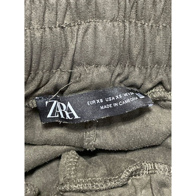 Zara Womens Olive Green Elastic High Waist Tapered Leg Trousers Jogger Pants S