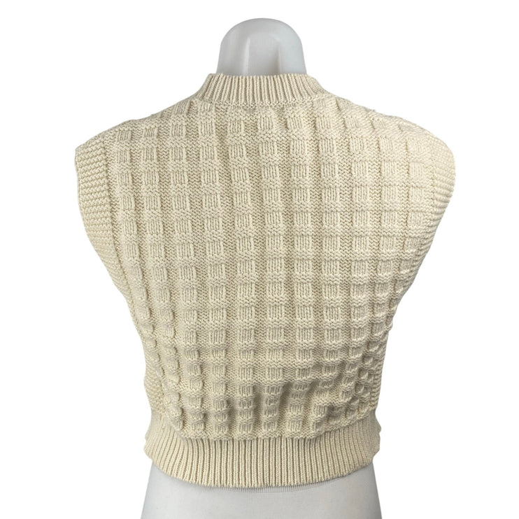 Madewell Checkered-Stitch Wedge Cream Sleeveless Crop Tank Sweater Vest Top Sz M